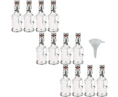 Viva Haushaltswaren - 12 x Mini Glasflasche 40 ml mit Bügelverschluss aus Kunststoff, kleine Einmachflaschen mit Henkel als Likörflasche & Ölflasche verwendbar (inkl. Trichter Ø 5 cm)
