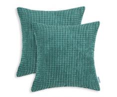 CaliTime Kissenbezüge Kissenhülle 2er-Pack Kissenbezug Supersoft Corduroy Corn Striped Beide Seiten Dekokissenhüllen Cases 55cm x 55cm Türkis