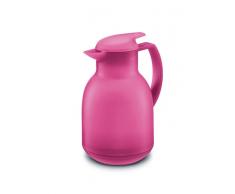 Leifheit Bolero 1, 0 L Isolierkanne, 100% dicht, Thermoskanne mit doppelwandigem Vakuum-Glaskolben, praktisches Öffnen und Schließen mit einer Hand, Kaffekanne, Teekanne, pink, gefrostet
