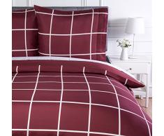AmazonBasics - Bettwäsche-Set, Mikrofaser, 140 x 200 cm, Weinrot, schlichtes Karo
