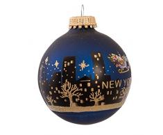 Kurt Adler Weihnachtsmann mit der Skyline von New York, bemalte Christbaumkugel, 6,67 cm
