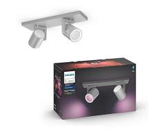 Philips Hue White & Col. Amb. LED 2-er Spot Argenta, aluminium, dimmbar, 16 Mio. Farben, steuerbar via App, kompatibel mit Amazon Alexa (Echo, Echo Dot)