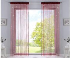 2er Set Fadengardine, HxB 250x140 cm, Rot Lurex mit Tunneldurchzug und eingenähtem Kräuselband, geeignet für Gardinenstangen und Gardinenschienen Fadenvorhänge Fadenstores Raumteiler, 20303CN2