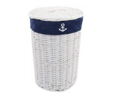 dvier SWWK-38WRd-a Wäschekorb Wäschesammler Wäschtruhe Korb Weide weiß blau mit Deckel Bezug D.32cm H.47cm, Durchmesser, Höhe