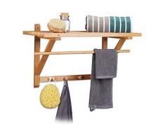 Relaxdays Wandgarderobe Bambus, Hutablage und Kleiderstange, Handtuchhalter mit Hakenleiste HBT 35 x 60 x 30 cm, natur