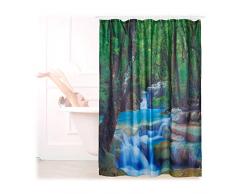 Relaxdays Duschvorhang Wasserfall, Naturmotiv-Aufdruck, waschbar, Anti-Schimmel, Badewannenvorhang HxB 200x180 cm, bunt