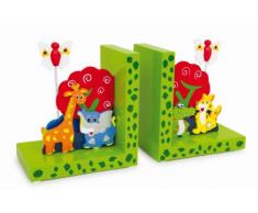 Buchstützen Wilde Tiere aus Holz, zwei schmucke Holzstützen, mit farbenfrohen Tiermotiven, ein toller Hingucker für das Kinderzimmer