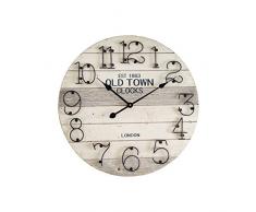 Rebecca Mobili Wanduhr Grau London Urban Metall Holz Wohnzimmer Zimmer - Ø 60 cm x P 4,5 cm (H x B x T) - Art. RE4982