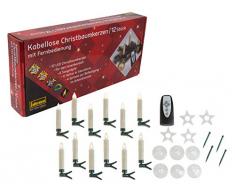 Idena 12 Stück LED Christbaumkerzen ca. 9 cm, inklusive 6 Saugnäpfe, 6 Halter in Sternform und 4 Spitzen, Batterie betrieben, mit Fernbedienung, Creme