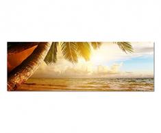 Panoramabild auf Leinwand und Keilrahmen 150x50cm Karibik Strand Meer Palmen Sonnenaufgang