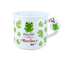 Die Geschenkewelt 46170 Kaffeebecher mit Frosch und Spruch Märchen, mit Geschenkanhänger, Porzellan, 40 cl Tasse,