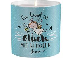 Happy Life 46146 Kerze im Porzellan-Becher Schutzengel, Ein Engel ist Glück mit Flügeln, Hellblau