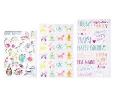Rayher 50038000 Sticker Mix Magical, 63 Sticker mit Effekten, 3 Bögen, Aufkleber, Effekt-Sticker, Motivsticker, Eis, Tiere, Kakteen, Blumen, Einhörner, Regenbogen, Texte u.v.m.