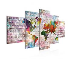 Bilder Weltkarte Steinwand Wandbild Vlies - Leinwand Bild XXL Format Wandbilder Wohnzimmer Wohnung Deko Kunstdrucke Bunt 5 Teilig - MADE IN GERMANY - Fertig zum Aufhängen 106953a