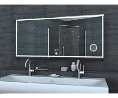 Lux-aqua Badezimmerspiegel Wandspiegel Lichtspiegel LED Uhr Schminkspiegel Touchschalter 140 x 60 cm LMC1460A, Silber