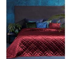 Eurofirany Bettüberwurf Velvet Samt Tagesdecke Gesteppte Decke Überwurf Steppdecke Elegant Edel Glamour Schlafzimmer Wohnzimmer Gästezimmer Lounge, Bordeaux, 220X240cm