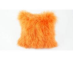 bokke Tibet Lammfell Kissen, Natürliches, Orange, 40x40cm