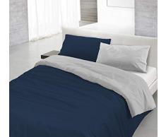 Italian Bed Linen Natural Color Doubleface Bettbezug, 100% Baumwolle, dunkel Blau/hell Grau, Einzelne