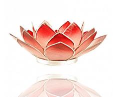 Trimontium TL12013S Teelichthalter in Form Einer dreiblättrigen Lotusblüte, Durchmesser Circa 14 cm, Capiz-Muschel, Info, Bicolor Karminrot/weiß, Aluminium, Rot, ca. 14 x 14 x 5