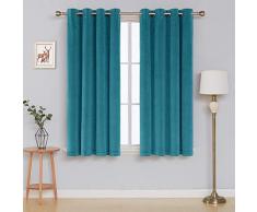 Deconovo Decorative Curtains for Bedroom Samt Vorhänge Halbtransparent, Polyester, Türkis, 138x117
