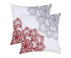 CaliTime Kissenbezüge Kissenhülle Packung mit 2 kuscheligen Fleece-Dekokissenbezügen Bezüge für das Schlafsofa Vintage Dahlia Floral Beidseitig 40cm x 40cm Dunkelrot Grau