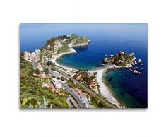 Calvendo Premium Textil-Leinwand 120 cm x 80 cm quer, EIN Motiv aus dem Kalender Sizilien | Wandbild, Bild auf Keilrahmen, Fertigbild auf echter Leinwand. Bella und Mazzaro Strand Orte Orte