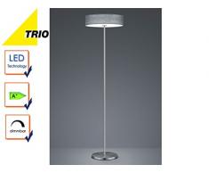 Trio Leuchten 471912411 Lugano A+, LED Stehleuchte, nickel, 24 watts, Integriert, Stoffschirm Grau, 40 x 40 x 150 cm