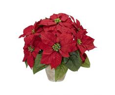 Nearly Natural 1268 Weihnachtsstern mit Keramikvase, Seidenblumen-Arrangement, rot