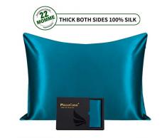 PiccoCasa Kissenbezug, 100 % Seide, 22 Momme, natürliche Seide, Kissen für Haar und Haut, weich, atmungsaktiv, beidseitig, Kissen, 50,8 x 91,4 cm King blau - peacock blue