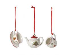 Villeroy & Boch Nostalgic Ornaments Baumschmuck Kaffee, 3er Set, Porzellan, Weiß/Rot/Gold