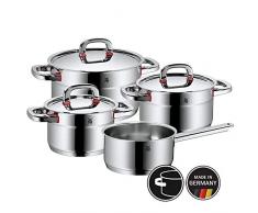 WMF Premium One Topfset 4-teilig, Cromargan Edelstahl poliert, Töpfe mit Metalldeckel, Topf Induktion, Innenskalierung, Dampföffnung, unbeschichtet