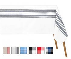 All Cotton and Linen Tischdecke Baumwolle - Tischdecke Schwarz - Beschichtet Tischdecke Baumwolle - Tischdecke Rechteckige - Büffel Karo Tischtuch (Tischdecke (63 X 126), Landstreifen (Marine/Creme))