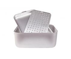 Pentole Agnelli Bräter rechteckig Dicke 3 mm mit Deckel A souté und Gittereinsatz mit 2 Griffen bewegliche, 40 x 26 cm Silber/schwarz