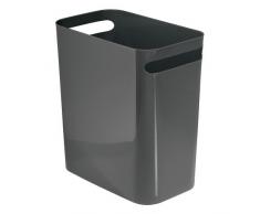 iDesign Mülleimer mit Griffen, kleiner 9,5 l Papierkorb aus Kunststoff, moderner Abfalleimer für Büro, Küche oder Bad, dunkelgrau