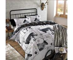 Dreamscene Rentier Hirsch Weihnachten Quilt Bettbezug Bettwäsche-Set, schwarz, Single