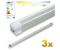 LEDVero 3x SMD LED Röhre 90 cm inklusive Fassung in kaltweiss - Leuchtstoffröhre T8 G13 Tube transparent Abdeckung - Lichtleiste mit 14 W, 1400lm- montagefertig