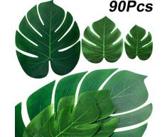 Künstliche Palm Blätter Tropische Pflanze Palm Blätter Faux Palm Blätter für Hawaiian Luau Party Jungle Strand Thema Party Tisch Urlaub Dekorationen (Stil 2, 90 Stücke)