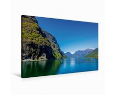 Calvendo Premium Textil-Leinwand 90 cm x 60 cm Quer Ein Schiff im Sognefjord bei Flam | Wandbild, Bild auf Keilrahmen, Fertigbild auf Echter Leinwand, Leinwanddruck