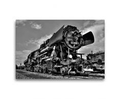 Premium Textil-Leinwand 75 x 50 cm Quer-Format Unter Dampf - Eisenbahnromantik in schwarz-weiÃ | Wandbild, HD-Bild auf Keilrahmen, Fertigbild auf hochwertigem Vlies, Leinwanddruck von Peter HÃ¤rlein