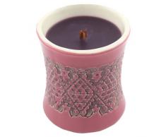 Woodwick Feige Dekorative Sanduhrformige Duftkerze im Keramikgefäß mit Muster 142 g, Keramik, Violett/Grau-rosa-weiß, 8 x 8.8 x 9.1 cm