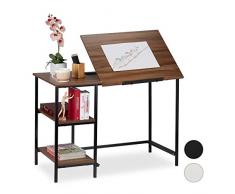 Relaxdays Schreibtisch neigbar, 3 Ablagen, mehrere Winkel, Computer- & Arbeitstisch, HBT 75x110x55 cm, Holzoptik/Schwarz