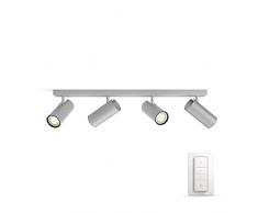 Philips Hue LED 4-er Buratto Spot inkl. Dimmschalter, dimmbar, alle Weißschattierungen, steuerbar via App, silber, kompatibel mit Amazon Alexa (Echo, Echo Dot)