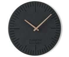 FLEXISTYLE Wanduhr ohne tickgeräusche ECO Schwarz 30cm, Wohnzimmer, Schlafzimmer, in Europa hergestellt