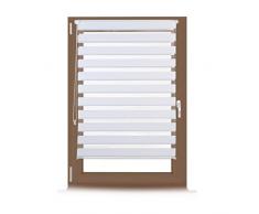 Relaxdays Doppelrollo Klemmfix ohne bohren, Seitenzugrollo mit Streifen, Duo-Rollo für Fenster, Stoff 96x156 cm, weiß