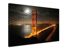 LANA KK - Leinwandbild Goldengate Bridge Landschaft auf Echtholz-Keilrahmen â Szenerie und Natur Fotoleinwand-Kunstdruck in schwarz, einteilig & fertig gerahmt in 60x40cm