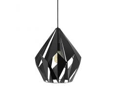 EGLO Pendellampe Carlton 1, 1 flammige Vintage Pendelleuchte, Retro Hängelampe aus Stahl, Ø 38,5 cm, Farbe: Schwarz, silber, Fassung: E27