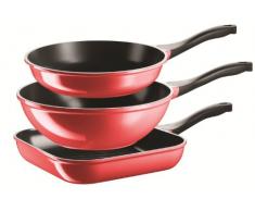Domestic TOP Selection by Mäser, Serie Telesto I, Pfannenset 3-teilig, bestehend aus Brat-, Grill- und Wokpfanne, antihaftbeschichtet, mit schwarzer ILAG-CERAMIC-Beschichtung, in der Farbe Rot