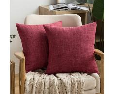 MIULEE Dekorative Kissenbezüge Leinen Jute, quadratisch, massives Bauernhaus Modern, prägnanter Überwurf Kissenbezug für Sofa Auto 18x18 burgunderfarben