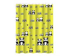 MSV Anti-Schimmel Duschvorhang - Anti-Bakteriell, waschbar, wasserdicht, mit 12 Duschvorhangringen - Polyester, „Panda“ 180x200cm