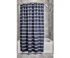 iDesign Duschvorhang, schöner Badewannenvorhang in 183,0 cm x 183,0 cm aus Polyester, marineblau/weiß